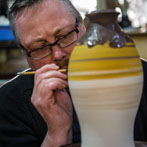 Richard Heeley at work in his pottery in Shropshire Feb 2018